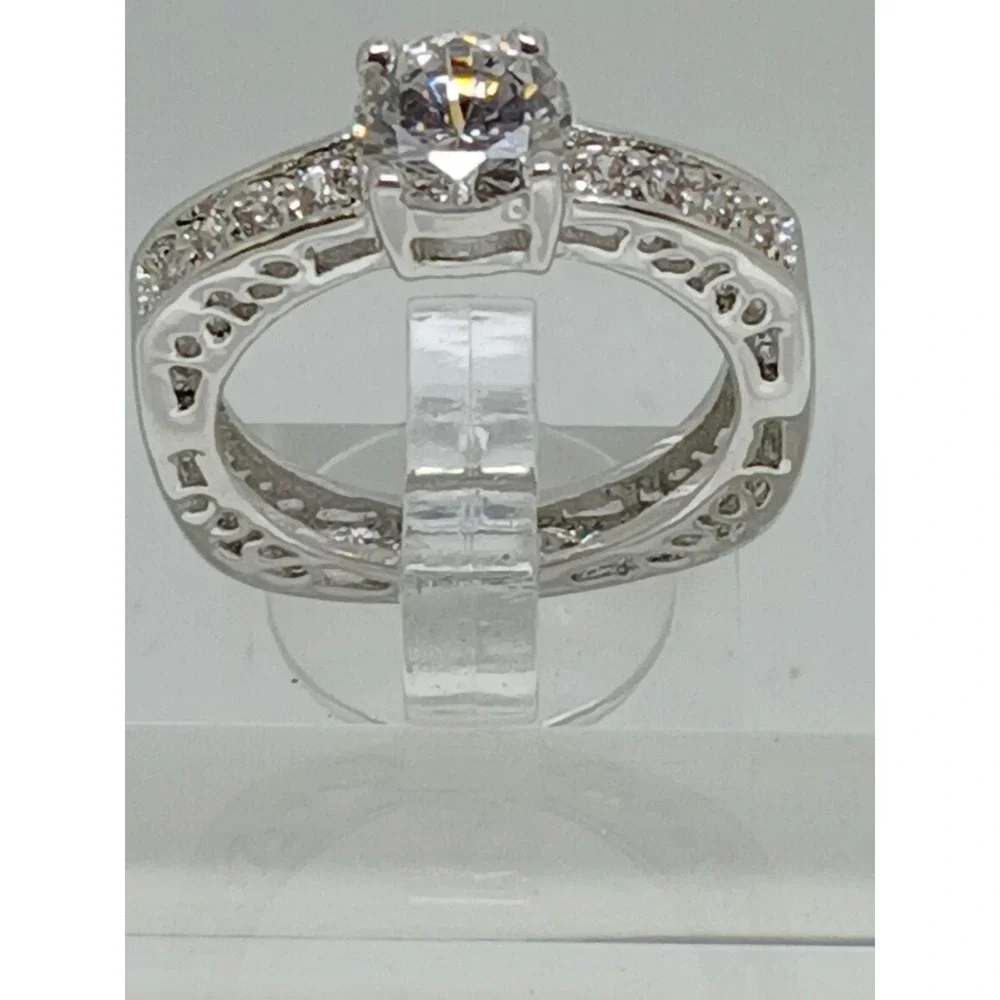 Vintage‎ Silver Tone Round Cut Cubic Zirconia Filigree Engagement Ring Size 10